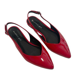 Red Vegan Patent Leather Pointed Toe Slingback Flat Shoe size 6.5